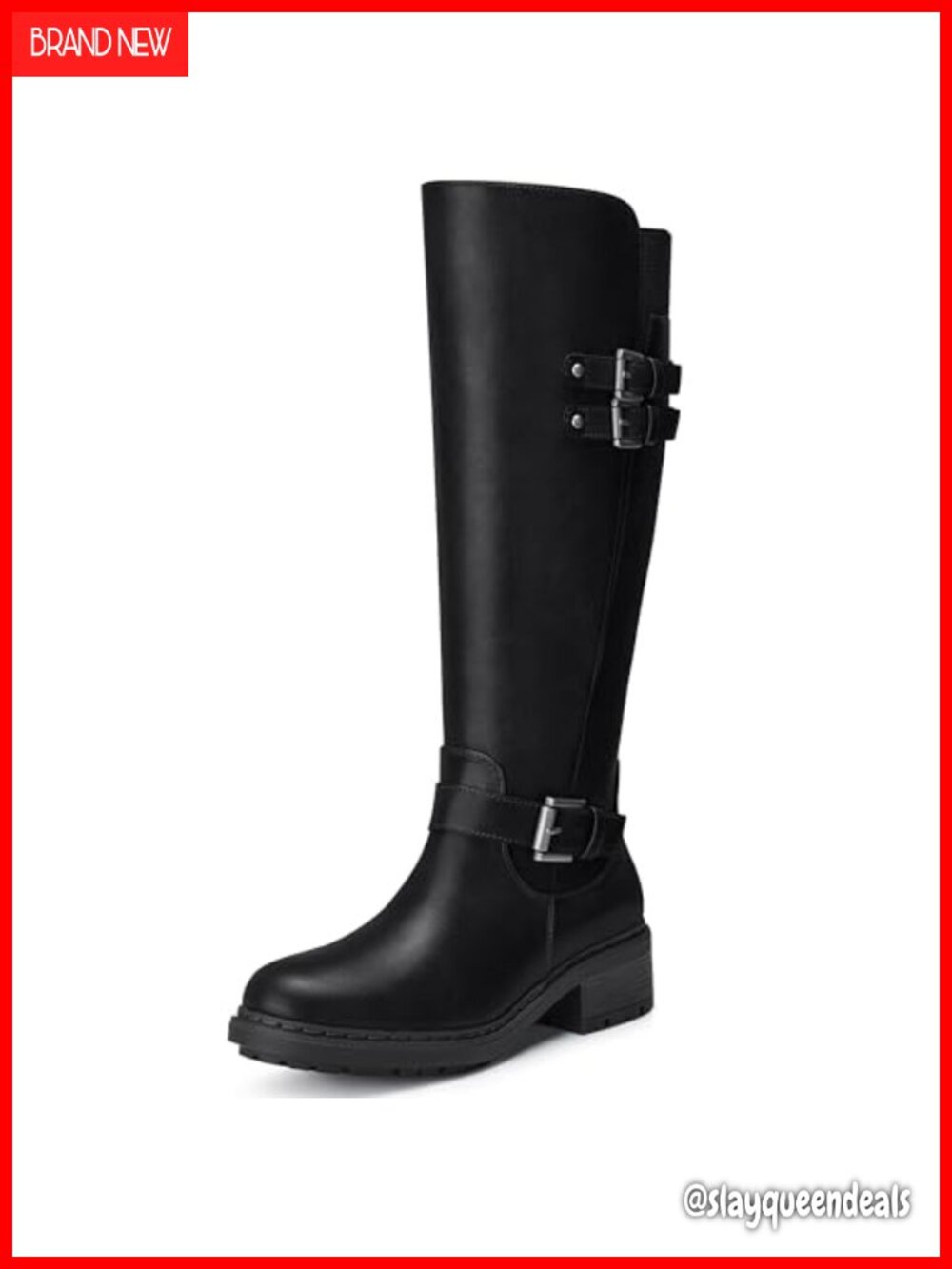Faux Leather Knee High Boots Round Toe Zipper Motorcycle Riding Boot